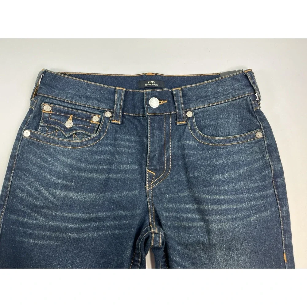 NEW True Religion Ricky Flap Relaxed Straight 103282 Jeans 31 X 32 Dark Wash